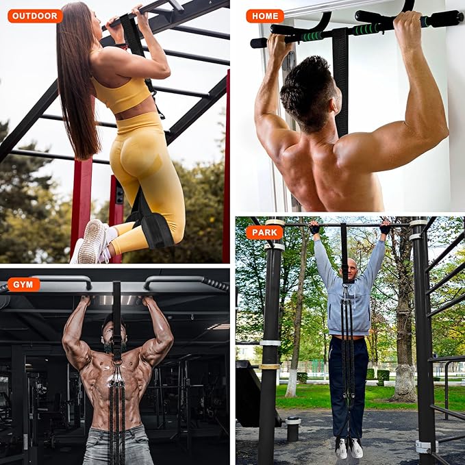 HPYGN Pull Up Assistance Bands, Heavy Duty Resistance Band for Pull Up Bar, Adjustable Weight/Size with Fabric Feet/Knee Rest, Bands for Pull Up Assist for Strength Training, Pull Up Assist Band-FlexoryFit
