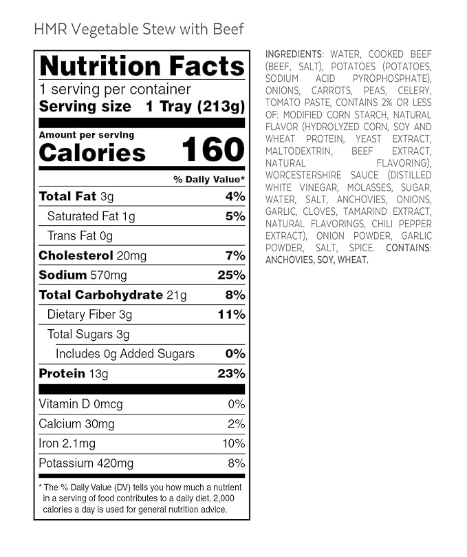 HMR Vegetable Stew with Beef Entrée | Pre-packaged Lunch or Dinner to Support Weight Loss | Ready to Eat | 13g of Protein | Low Calorie Food | 8oz Serving per Meal | Pack of 6-FlexoryFit