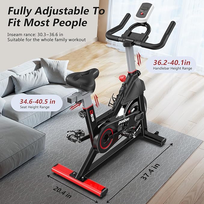 POOBOO Exercise Bike, Stationary Bike for Home Gym, Indoor Cycling Bike w/Comfortable Seat Cushion & Tablet Mount, Silent Belt Drive Indoor Bike for Cardio Workout-FlexoryFit