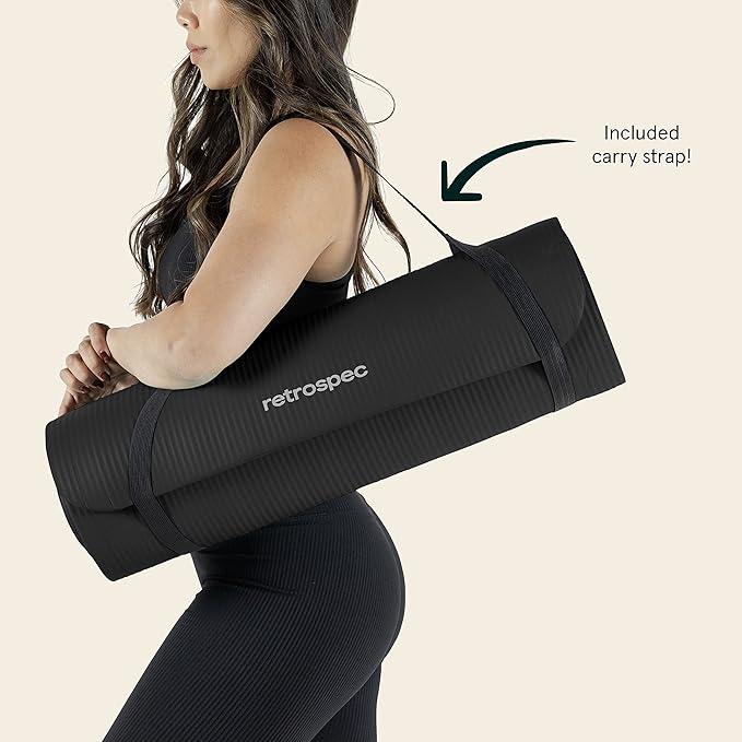 Retrospec Solana Yoga Mat 1/2" Thick w/Nylon Strap for Men & Women - Non Slip Exercise Mat for Yoga, Pilates, Stretching, Floor & Fitness Workouts-FlexoryFit