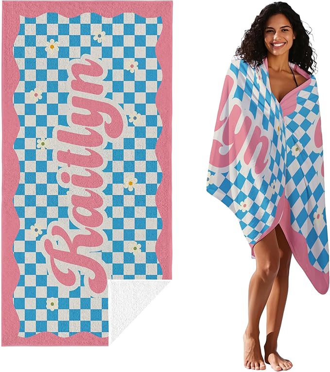 JML Personalized Beach Towel with Name, Custom Flower Beach Towel, Customized Microfiber Pool Towel, Quick Dry & Absorbent Swim Towel for Adult,Mother's Day, Birthday, Summer Holiday,Vacation-FlexoryFit
