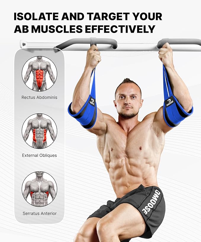 DMoose Fitness Hanging Ab Straps for Pull Up Bar & Core Strength Training - Soft Padded Exercise Straps for Ab Swing & Leg Raises, Hang Bar Strap with 2 Steel Carabiners - Abs Equipment for Home & Gym-FlexoryFit
