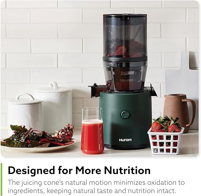 Hurom H320 Cold Press Juicer Machine, Easy to Clean Masticating Slow Juicer, Coarse Strainers, Self-Feeding, Hands Free, Family Size, Quiet Motor, Easy Assembly (Kale/Dark Green)-FlexoryFit