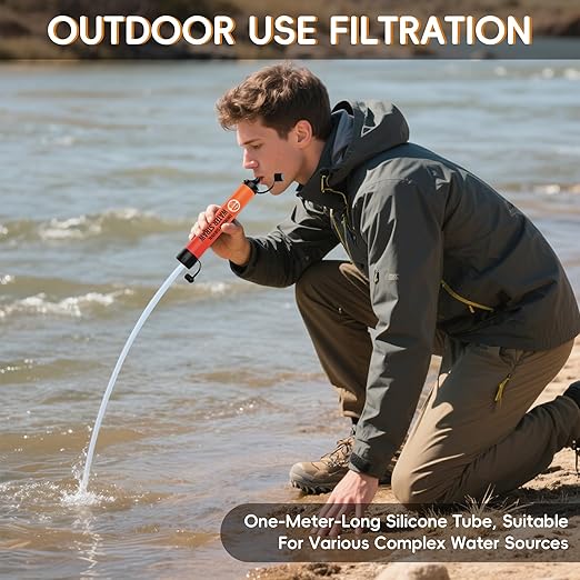 Water Filter Straw, Personal Water Filtration System, Water Purifier, Outdoor Emergency Survival Gear and Equipment for Hiking Camping Accessories Travel Fishing Emergency Preparedness (8PCS)