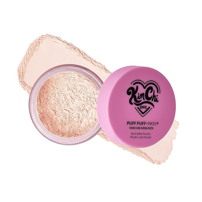 KimChi Chic Puff Puff Pass Mini Translucent Set of 3 - Lightweight Loose Setting Powder with Rice Powder & Vitamin E, Oil Absorbing for All-Day Wear, 5g-FlexoryFit