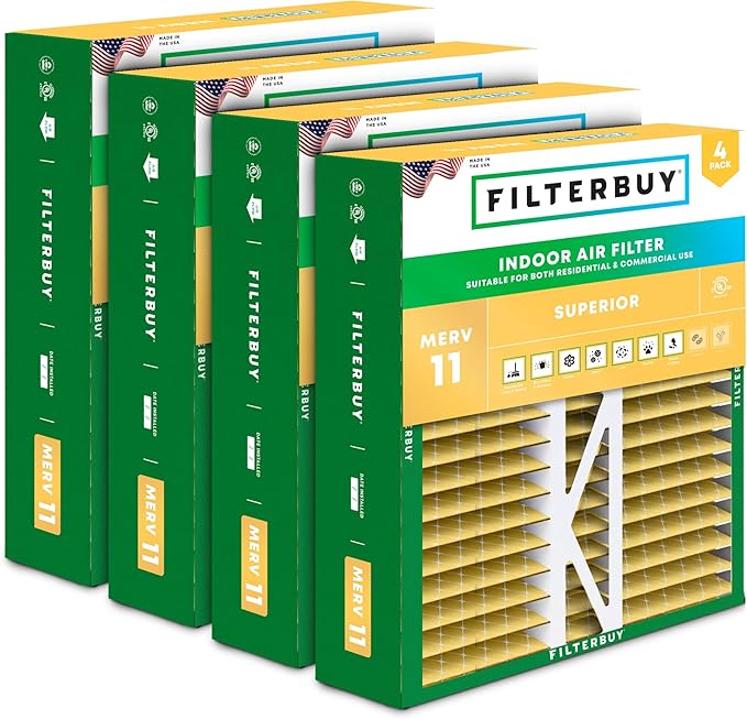 Filterbuy 16x22x5 Air Filter MERV 11 (MPR 1200) Allergen Defense Replacement (4-Pack), Pleated HVAC AC Furnace Filters for Amana, Coleman, Goodman, York, and More (Actual Size: 15.38 x 21.88 x 5.25)