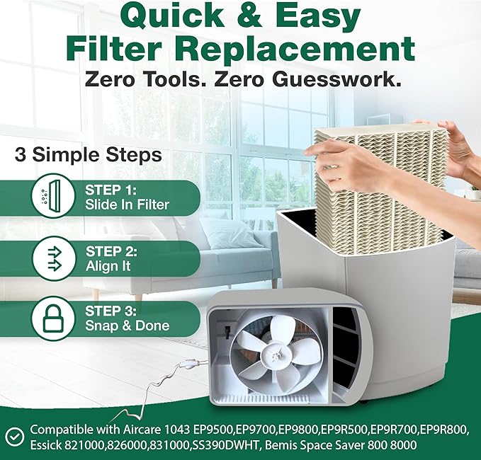 Think Crucial Replacement Humidifier Paper Wick Filters Compatible with Aircare Part # 1043 & Models EP9500,EP9700,EP9800,EP9R500,EP9R700,EP9R800 - Essick: 821000,826000,831000,SS390DWHT - 2 Pack