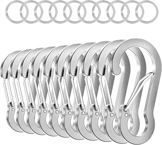 sprookber 3.2 Inch Aluminum Carabiner Clips D Ring, Caribeaner Spring Snap Hook with Keychain for Camping, Hiking, Gym & Outdoor Gear, Set of 10