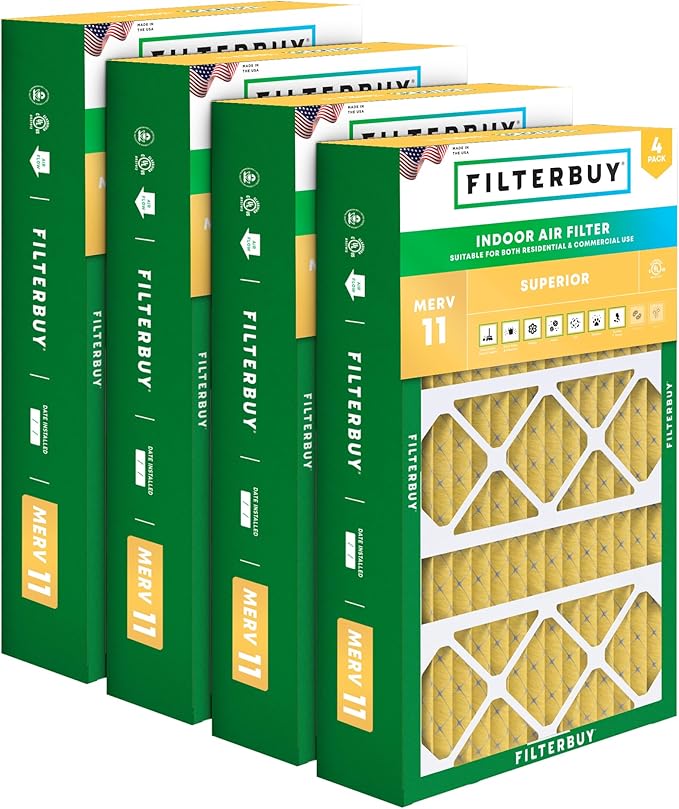 Filterbuy 17x26x4 Air Filter MERV 11 (MPR 1200) Allergen Defense Replacement (4-Pack), Pleated HVAC AC Furnace Filters for Lennox (Actual Size: 16.56 x 25.94 x 4.13)