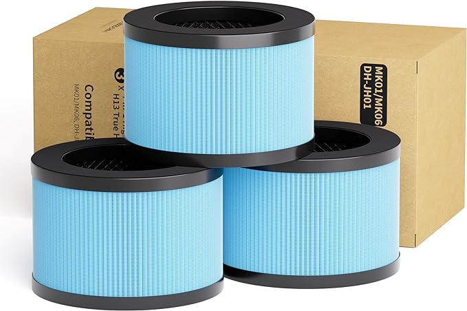 MK06 MK01 True HEPA Replacement Filter Compatible with AROEVE MK01 MK06 and Kloudi DH-JH01, Standard Version, 3 Pack