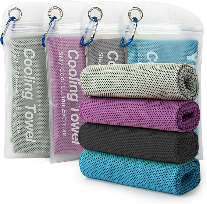 YESLIFE 4 Pack Cooling Towel 40"x12", Gym Towels for Men and Women, Soft Breathable Workout Towels for Yoga, Running, Sport, & More (Blue, Grey, Purple, Black)-FlexoryFit
