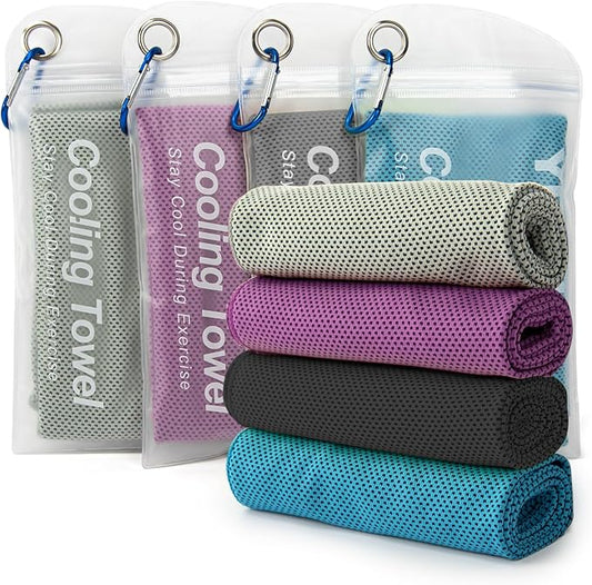 YESLIFE 4 Pack Cooling Towel 40"x12", Gym Towels for Men and Women, Soft Breathable Workout Towels for Yoga, Running, Sport, & More (Blue, Grey, Purple, Black)-FlexoryFit