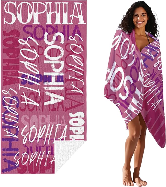 JML Personalized Beach Towel with Name, Custom Beach Towel with Name, Customized Microfiber Pool Towel, Quick Dry & Absorbent Swim Towel for Adult,Anniversary, Birthday, Summer Holiday,Vacation-FlexoryFit