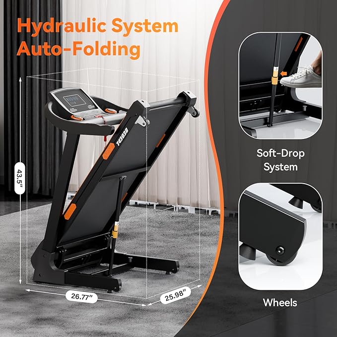 8.7MPH Treadmills for Home, 0%-15% Incline Walking Pad Treadmill with Auto-Folding, 3.5HP Wide Running Area Supports Up to 300lbs User Weight, Bluetooth & Pulse Monitor-FlexoryFit