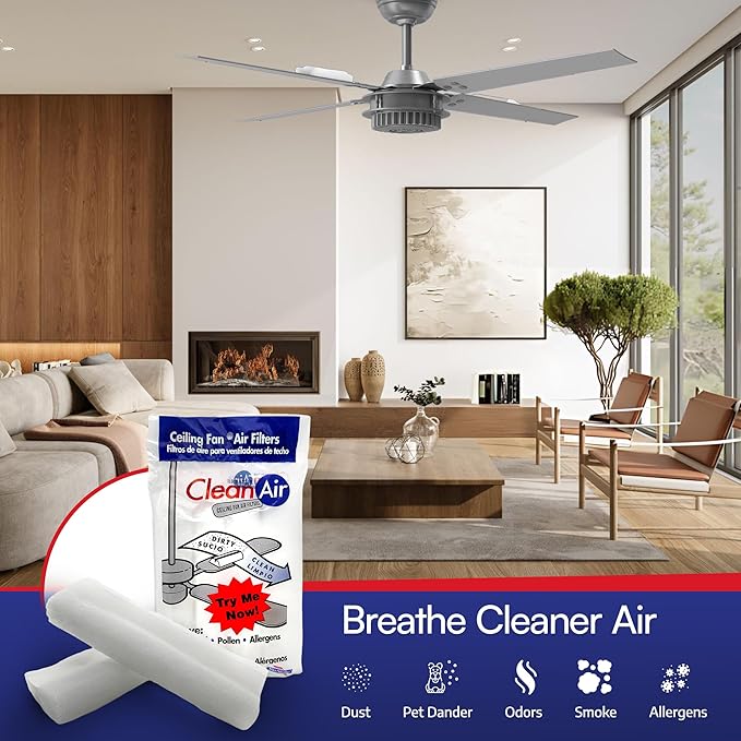 BioStrike Ceiling Fan Blade Air Filter - Dust & Allergen Catcher - Easy-Attach - Blade Filters for Any Fan Size - Reduce Airborne Particles - Made in USA (2 Pack, 4 Blade Filters Total)