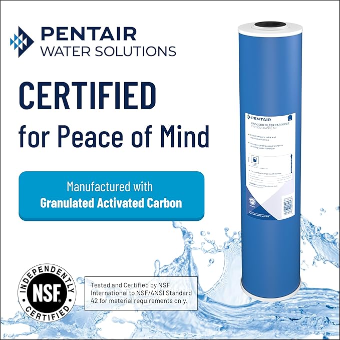 Pentair Pentek GAC-BB Big Blue Carbon Water Filter, 10-Inch, Whole House Heavy Duty Granular Activated Carbon (GAC) Replacement Cartridge, 10" x 4.5", Pack of 8