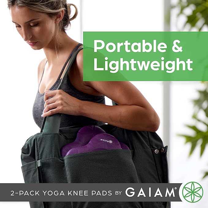 Gaiam Yoga Knee Pads (Set of 2) - Yoga Props and Accessories for Women/Men Cushions Knees and Elbows for Fitness, Travel, Meditation, Kneeling, Balance, Floor, Pilates-FlexoryFit