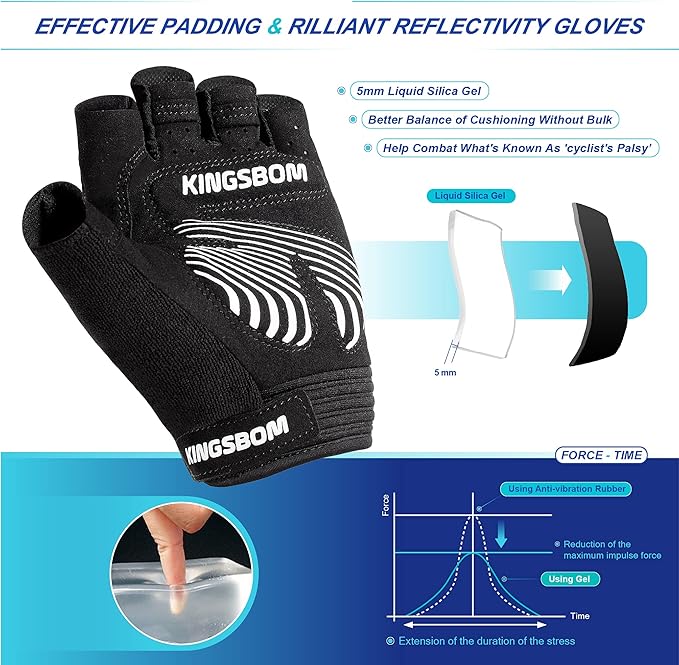 KINGSBOM Breathable Cycling Gloves, Shock-Absorbing Bike Gloves with Light Silicone Gel Pad, Anti-Slip Bicycle Gloves for Men and Women-FlexoryFit