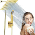 8"High Pressure Square Rain Shower Head and 2-in-1 Hand Shower.Equipped with 78"Hose, 3 Way Diverter Valve,Adhesive Shower Head Holder.(AWAXFOLO Square Shower Head Set gold)