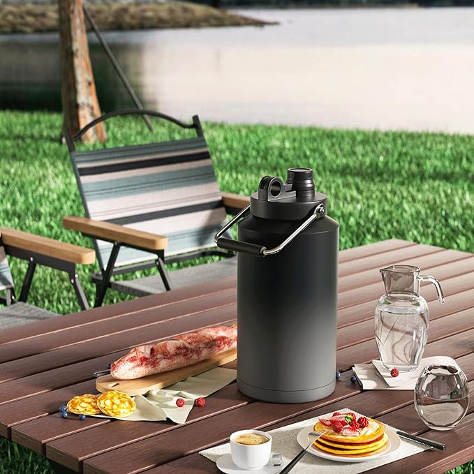 Kerilyn Insulated Gallon Jug with Handle, One Gallon, 128oz Stainless Steel, Large Double Vacuum Water Bottle for Hot & Cold Drinks, Wide Mouth, Sweat Proof, Great for Travel, Camping, Grey Gradient-FlexoryFit