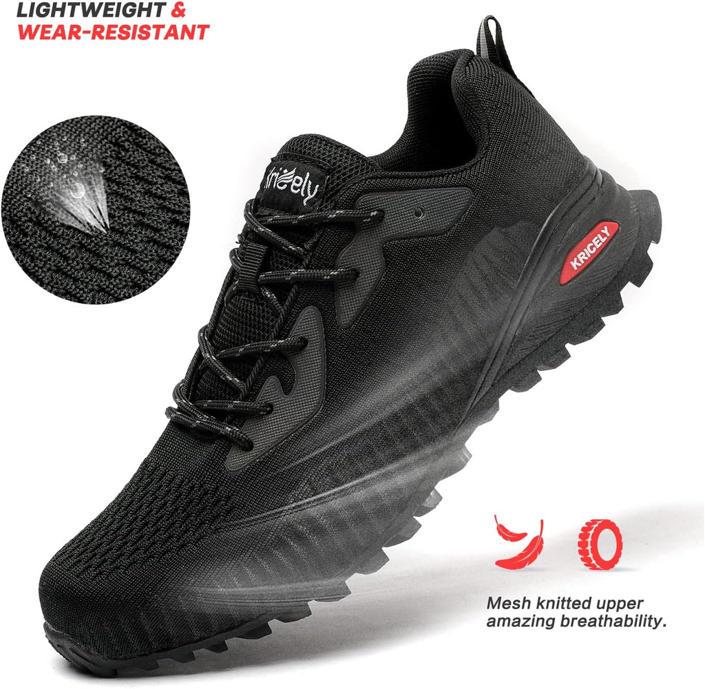 Kricely Men's Trail Running Shoes Fashion Walking Hiking Sneakers for Men Tennis Cross Training Shoe Outdoor Snearker Mens Casual Workout Footwear