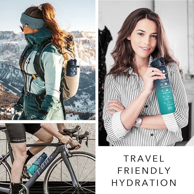 Hyeta 32 oz Water Bottles with Times to Drink and Straw, Motivational Water Bottle with Time Marker, Leakproof, Drinking Sports Water Bottle for Fitness, Gym and Outdoor-FlexoryFit