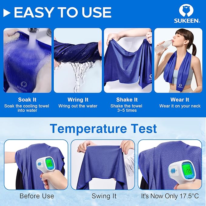 Sukeen Cooling Towel,Instant Evaporative Cooling for Sports,Yoga,Golf,Gym,Neck,Workout and More(40”x 12”)-FlexoryFit