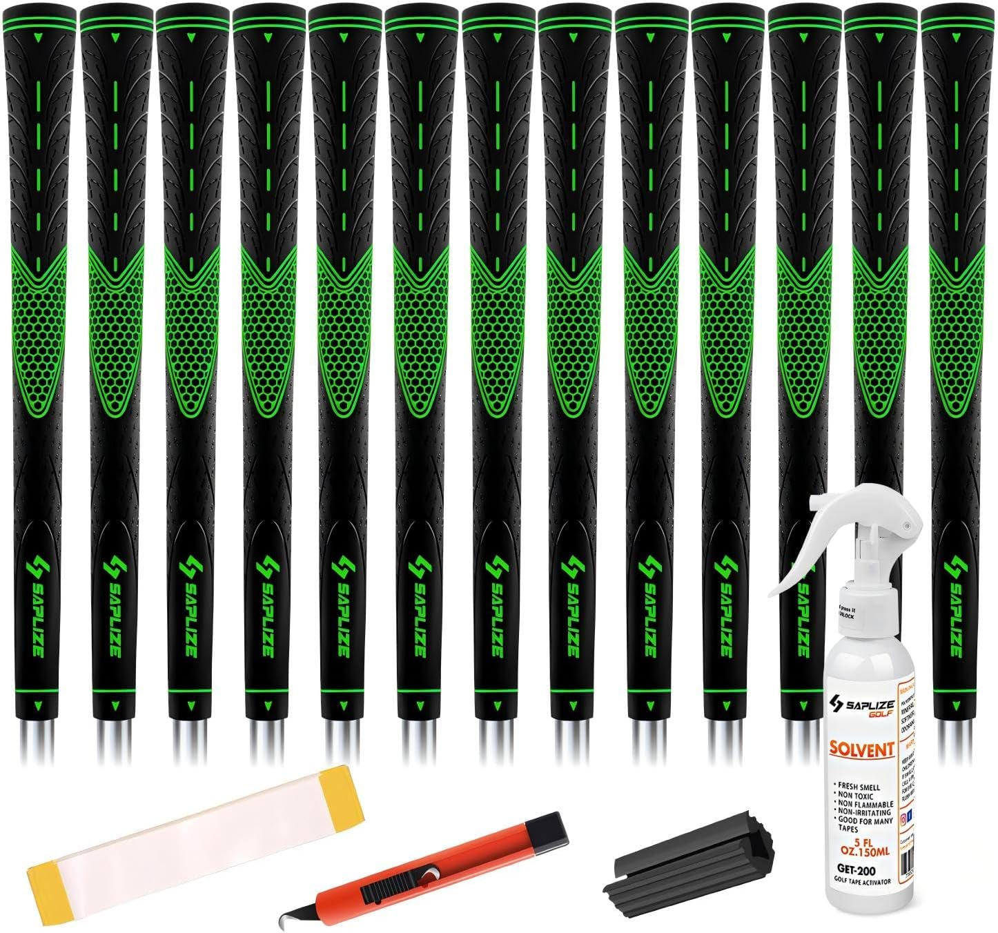 SAPLIZE Golf Grips Set of 13, Bundle with Tape or Full Regripping Kit, Jumbo / Mid / Standard / Undersize, Women / Men Anti-slip Rubber Golf Club Grips, CC01 Series