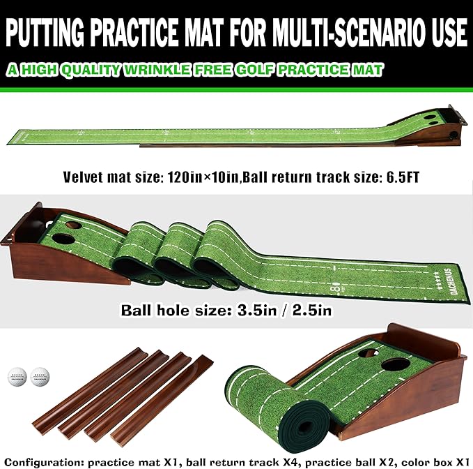 Putting Green Indoor Mat Outdoor Golf Putting Mat with Automatic Ball Return - Ideal for Home, Office, and Outdoor Use