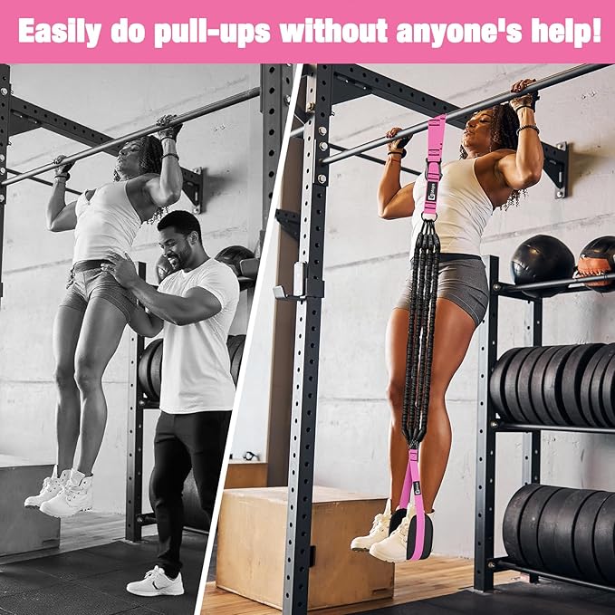 Pull Up Assistance Bands,Up to 300 lbs Assistance,Adjustable Heavy Duty 4 Resistance Bands for Pull up, with Feet/Knee Rest, Handle and Door Anchor for Home Gym Fitness Exercise Strength Training-FlexoryFit