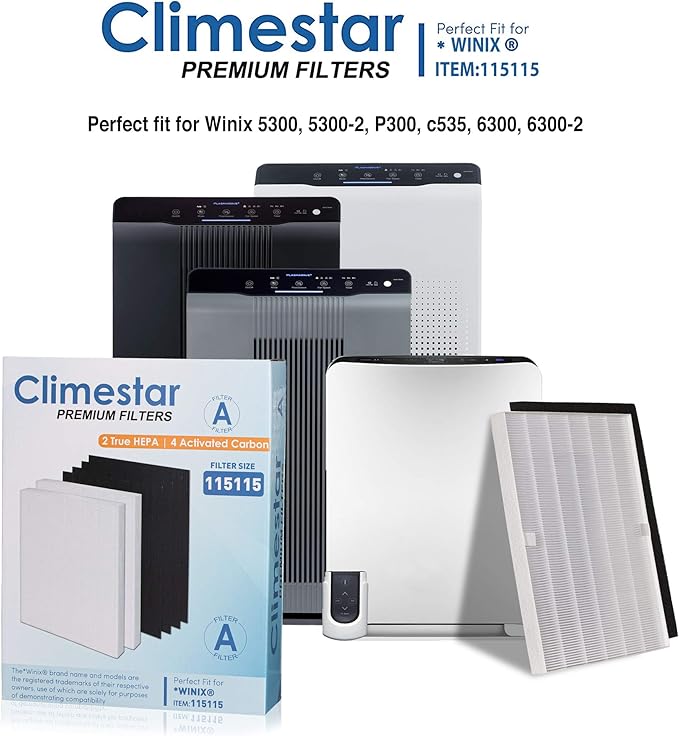 Climestar True HEPA Filter A 115115 Size 21 Pack of 2 Hepa plus 4 PreFilter Replacement filters Compatible with Winix Air Purifiers 6300 P300 5300 5500 5300-2 6300-2 C535
