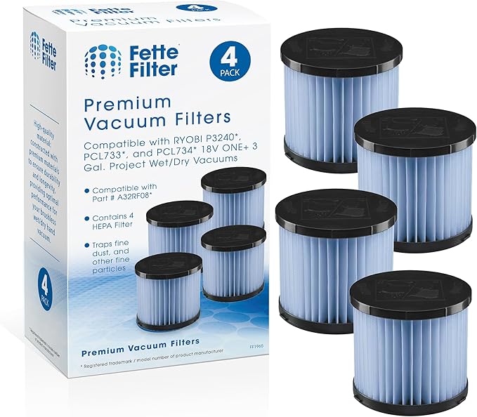 Fette Filter - Fette Filter - A32RF08 Fine Dust Replacement Filter Compatible With RYOBI 18V ONE+ P3240, PCL733, and PCL734 Compare to Part # A32RF08. Pack of 4