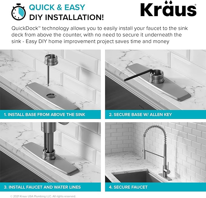 KRAUS Oletto Commercial Style Single Handle Pull Down Kitchen Faucet with QuickDock Top Mount Installation Assembly in Chrome, KPF-2631CH