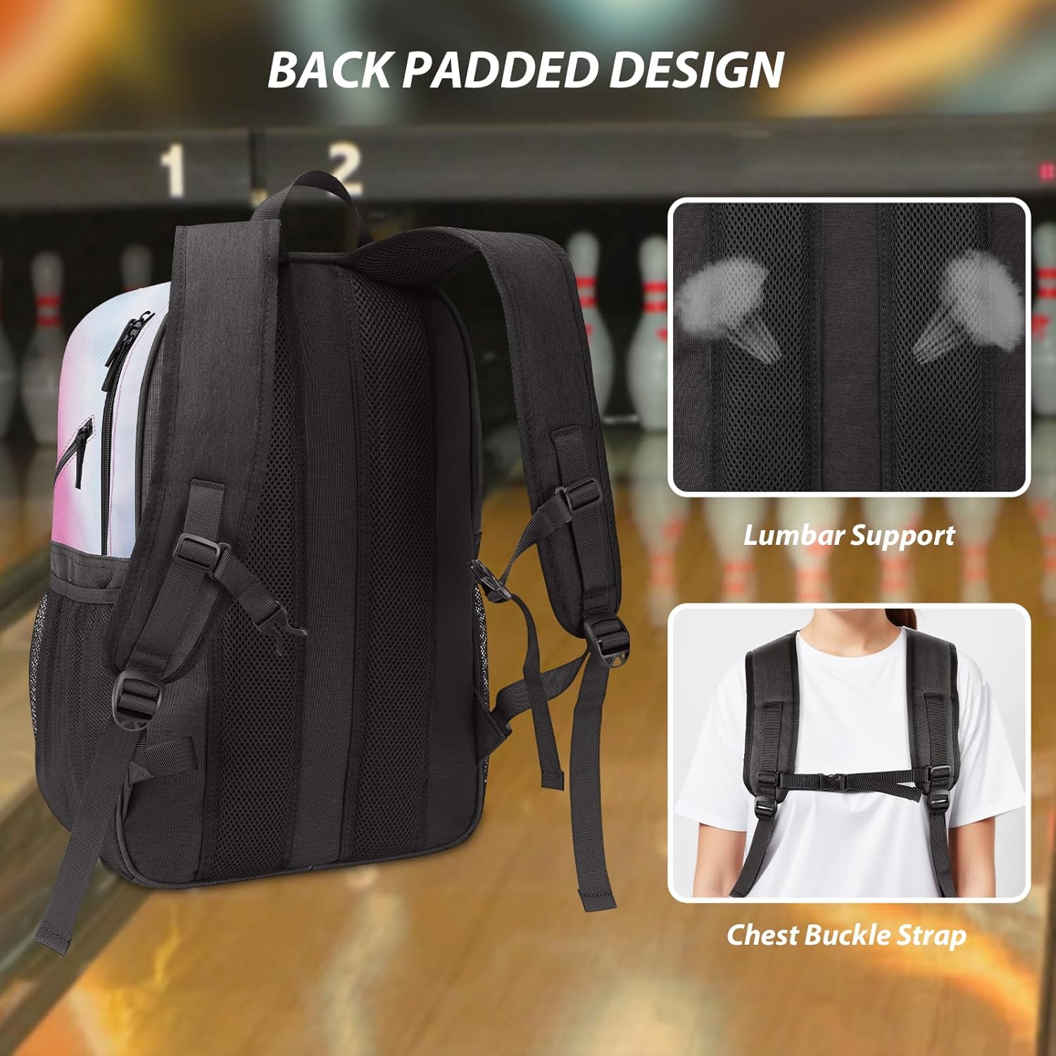 Bosynoy Bowling Backpack, Bowling Ball Bag Totes for Single Ball with Shoe Compartment & Foam Padded, Fits Shoes Up to US Mens Size 16, Grey