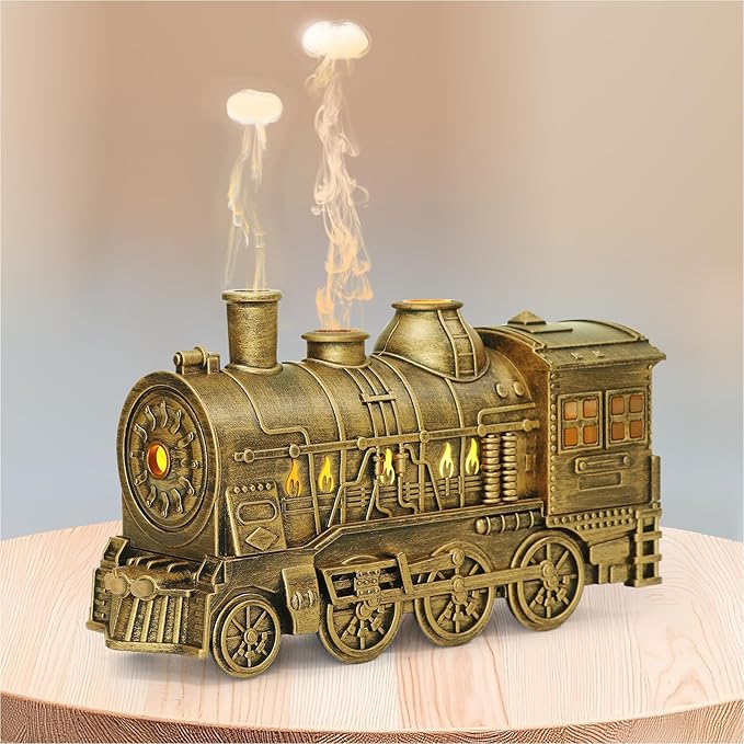 Train Diffuser 300ml, Aromatherapy Diffuser Cool Mist Ultrasonic Aroma Train Diffuser with Remote Control 2 Light 2 Mist Mode Auto Shut-Off for Bedroom Office Hotel(Bronze)