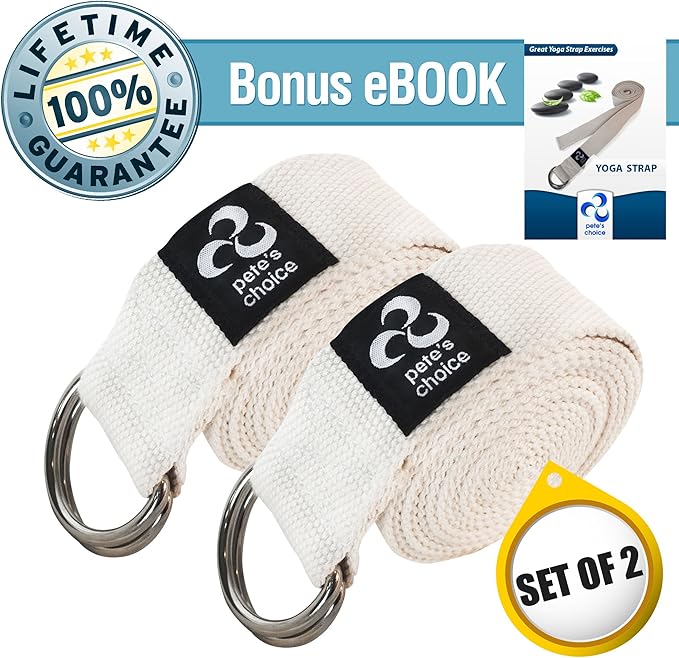 2-PACK or 5-PACK Yoga Exercise Adjustable Straps 8Ft | BONUS eBook | with Durable D-Ring For Pilates & Gym Workouts | Hold Poses, Stretch, Improve Flexibility & Maintain Balance-FlexoryFit