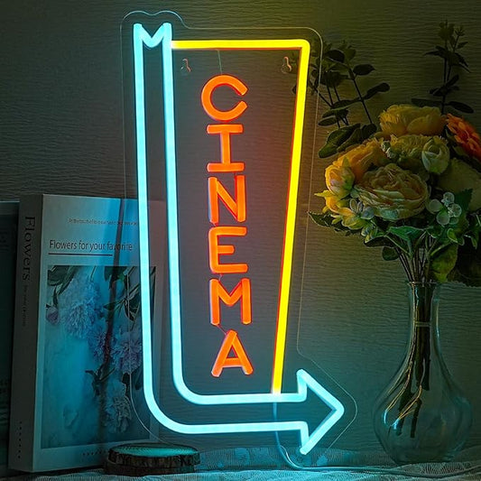 Cinema Neon Sign Arrow Neon Light for Wall Decor Movie Theater Led Neon Signs Movie Led Neon Lights for Home Theater Film Room Commercial Theater Store Decoration
