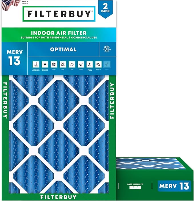 Filterbuy 14x25x4 Air Filter MERV 13 (MPR 1900) Health Defense Replacement (2-Pack), Electrostatic Pleated HVAC AC Furnace Filters, Made in USA (Actual Size: 13.88 x 24.88 x 3.63)