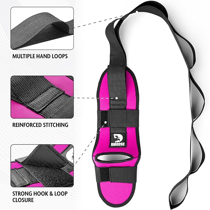 DMoose Fitness Foot & Calf Stretcher with Adjustable Padded Stretching Strap for Plantar Fasciitis, Hamstring, Heel Spurs and Achilles Tendonitis Relief - Yoga Leg Stretch Strap for Flexibility-FlexoryFit