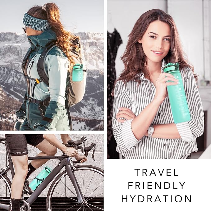 Hyeta 32 oz Water Bottles with Times to Drink and Straw, Motivational Water Bottle with Time Marker, Leakproof, Drinking Sports Water Bottle for Fitness, Gym and Outdoor-FlexoryFit