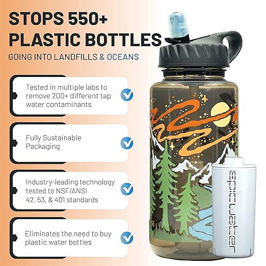 Epic Water Filters Nalgene OG Water Bottle with Filter, USA Made, BPA Free, Removes 99.99% Tap Water Contaminants, Forever Chemicals, Atomic Child, 32 oz