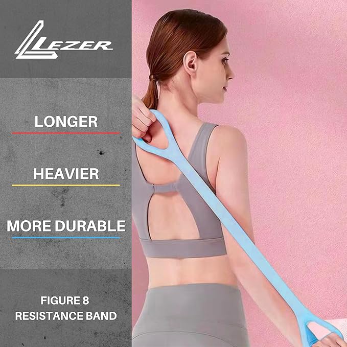 LEZER Figure 8 Resistance Band, Fitness Elastic Rope, Execrise Workout for Arm, Back, Chest and Shoulder, Yoga, Pilates, Stretching, Physical Therapy Equipment-FlexoryFit