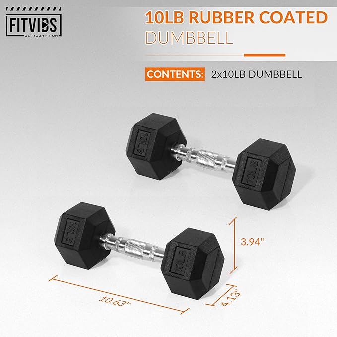 Rubber Encased Hex Dumbbell, Hand Weights with Anti-Slip Cast Iron Grip for Exercise & Fitness, Weights Dumbbells Set of 2 for Strength Training, 5-50 LBS Pair-FlexoryFit