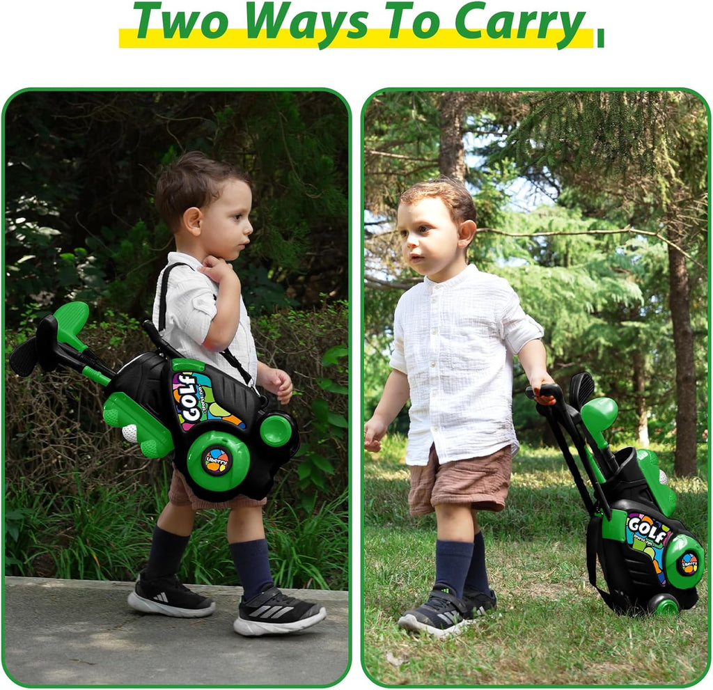 Liberry Toddler Golf Set for Age 2 3 4 5 Boys Girls, Upgraded Kids Golf Cart with Putting Mat & Cornhole Board, Outdoor Indoor Sports Toys for Birthday, Black