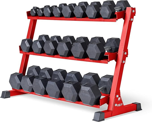 REP Fitness Rubber Hex Dumbbell Set, Adjustable Weight Pairs, Home Gym Equipment, Strength Training For Men Women, Black Coated Grips, Workout Rack Storage Optional, Heavy Lb Free Weights-FlexoryFit
