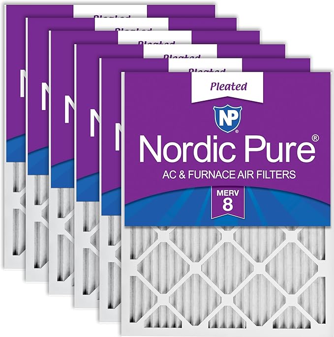 Nordic Pure 12x12x1 (11 3/4 x 11 3/4 x 3/4) Pleated MERV 8 Air Filters 6 Pack