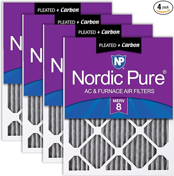 Nordic Pure 20x25x1 (Actual Size: 19 1/2 x 24 1/2 x 3/4) Furnace Air Filters MERV 8 Pleated Plus Carbon 4 Pack