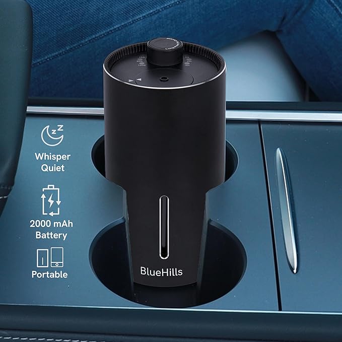 BlueHills Waterless Diffuser Cordless Car Essential Oil Aromatherapy Large Room Portable USB Travel Battery Operated Hotel Home Premium Mini Traveling Diffuser J03 Black