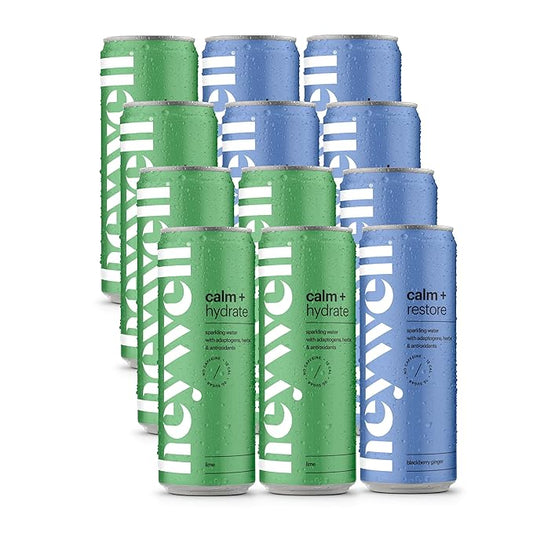 Heywell Sparkling Adaptogenic, Calm Variety Pack, 12 Fluid Ounce (Pack of 12) - Organic, Non GMO, Vegan, Gluten Free, Dairy Free-FlexoryFit