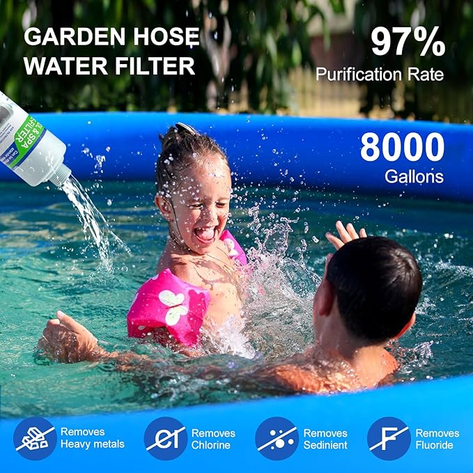 Garden Hose Filter for Filling Pool/Hot Tub/Spa, Greatly Reduces Sediment, Chlorine, Heavy Metals and Odors, Standard 3/4" Garden Hose Thread, Hose Filter, Up to 8,000 Gallons (1, Blue)